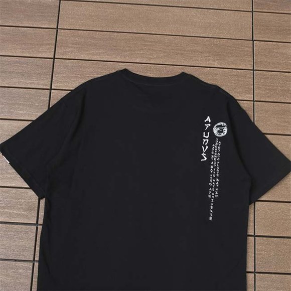 AAPE Monkey Head Wave Print Logo T-Shirt - Black Short Sleeve - Picture 3 of 13